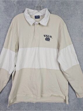YALE UNIVERSITY / XL Long-Sleeve Rugby Polo in Cream and White